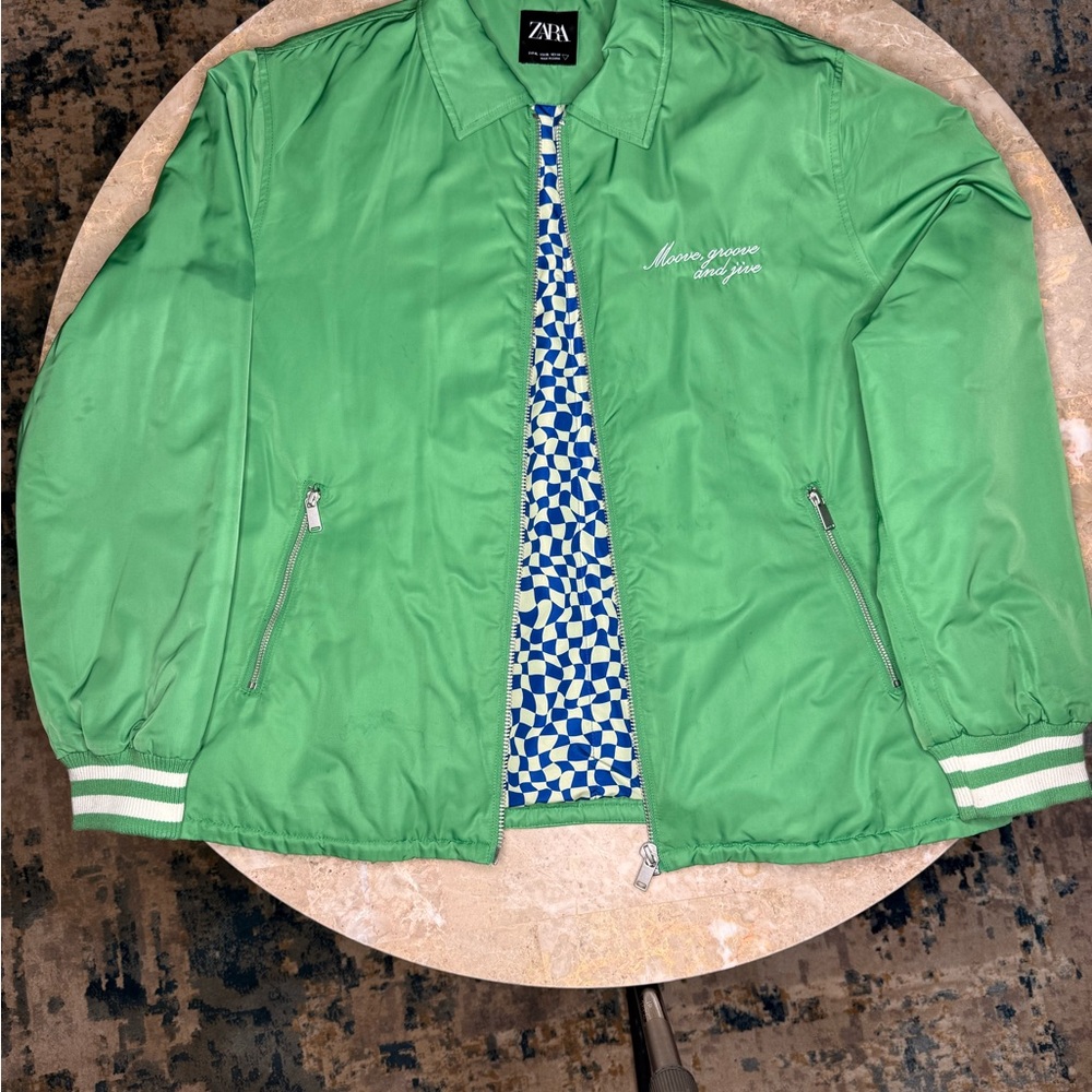 Zara Green Jacket with Blue Checkered Lining